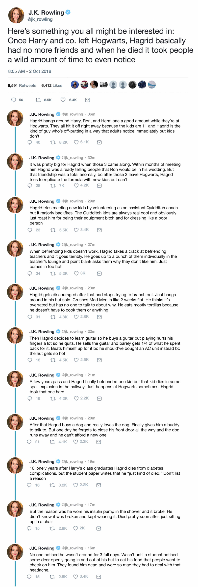 Illustration for article titled The Saga Continues: J.K. Rowling Has Revealed That After Harry’s Class Graduated, Hagrid Basically Had No Friends Anymore And When He Died It Took People 3 Days To Notice